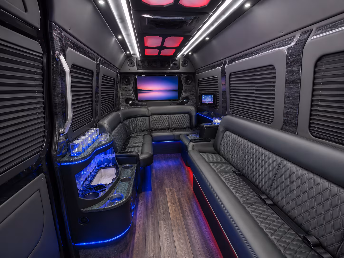 bellflower 20 passenger party bus inside